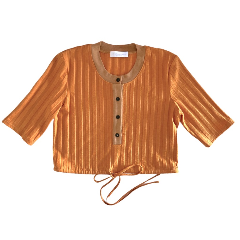 Jonathan Simkhai Persephone Rib Knit Jersey Henley Crop Top Revolve S $185
